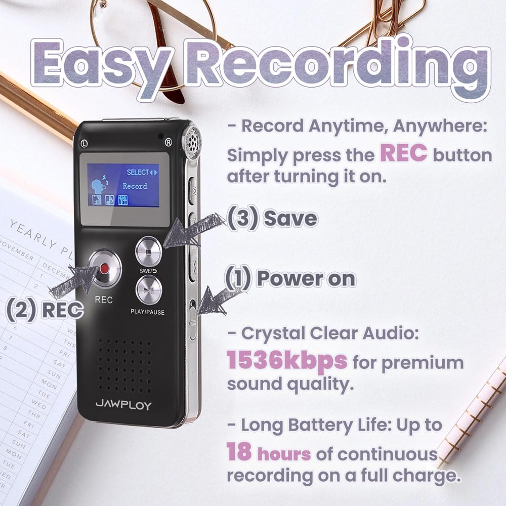 64Gb Digital Voice Recorder For Lectures Meetings Voice Activated Recording Device With Playback, Portable Audio Recorder Small