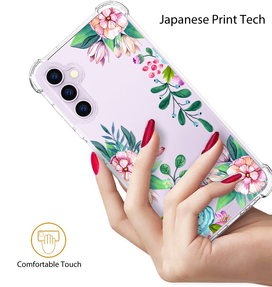 Topgraph Case Flower Floral Cute Clear For Women Girly Designer Girls For Galaxy S23+ Plus, Protective Phone Case Flower Design