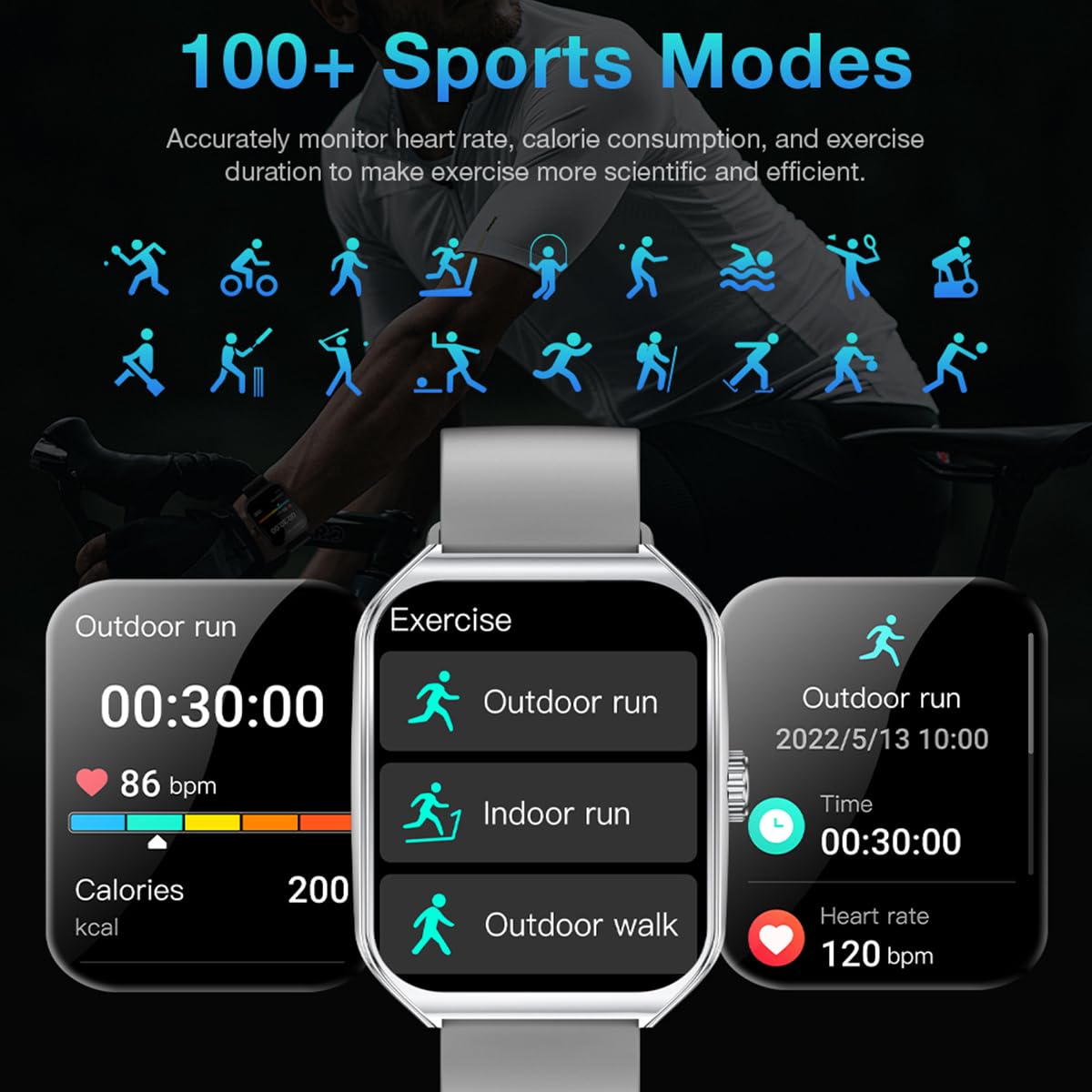 Aolon Curve Smart Watch For Men Women, 1.83 '' Hd Smartwatch With Silver Aluminium Case Silver Band (Answer/Make Call), 120+ Spo