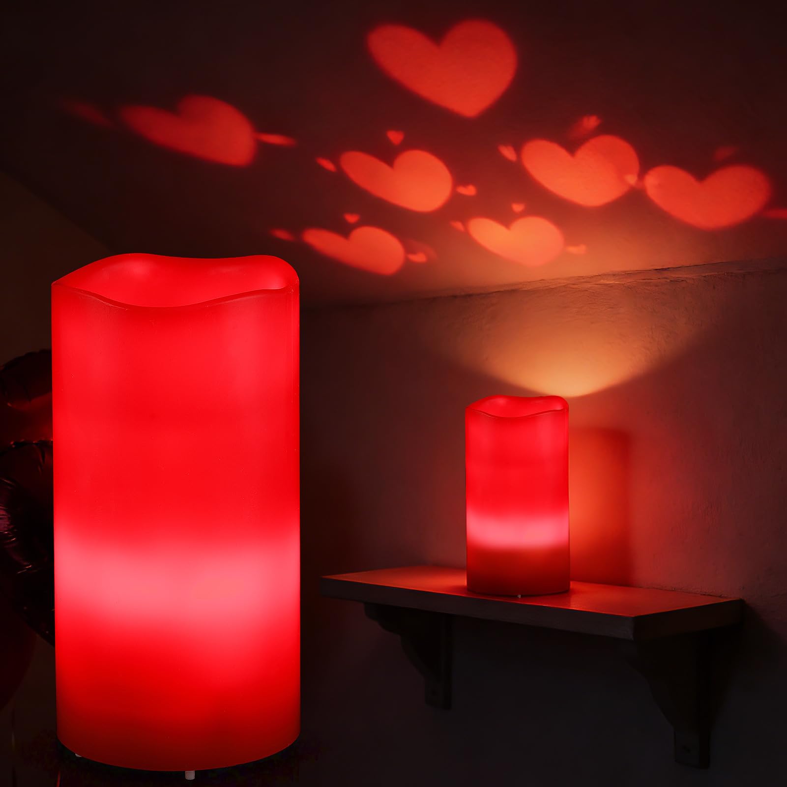 Alphatool Valentines Day Decorations LED Candle with Heart Projection - Red Flameless Candles Light, Romantic Valentines Day Dec