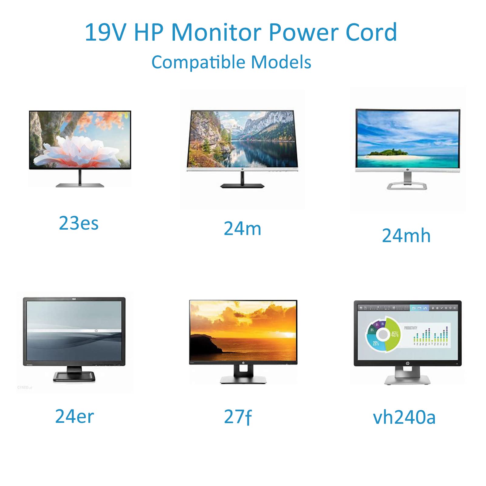 For Hp Monitor Power Cord 27'' 25'' 23.8'' 23'' 21.5'' 20'' 19V Power Supply For Hp Monitor 27F 24F 22Cwa 24M 23Er 23Es 27Eb 32F