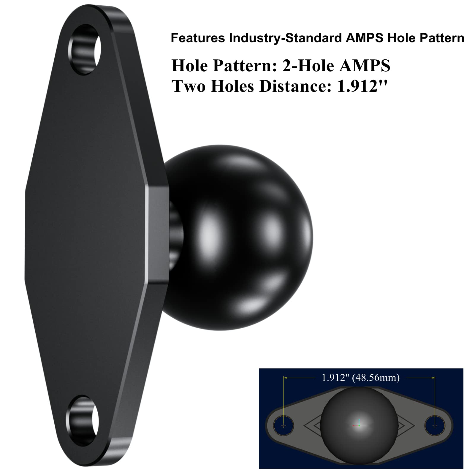 Brcovan 2 Pack, Aluminum Alloy Diamond Mount Base With 1'' Tpu Ball Features Industry Standard Amps Hole Pattern Compatible With Ram Mounts B Size 1 Inch Ball Double Socket Arm