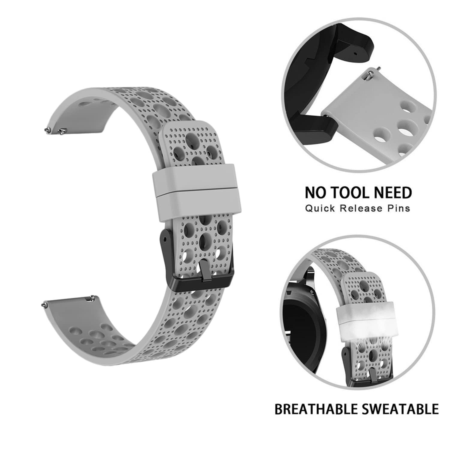 22Mm Watch Band, Lamshaw Silicone Replacement Wristbands Sport Strap With Metal Buckle Compatible With Kaclut Smart Watch/Eigiis