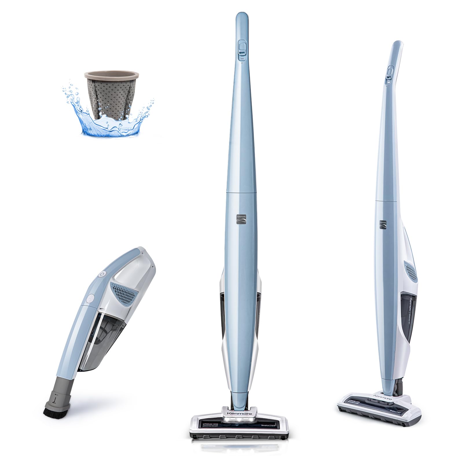 Kenmore DS1020 16V Cordless Stick Vacuum Lightweight 2in1 Handheld, LED Headlight with 2Speed Power Control for Hardwood Floo