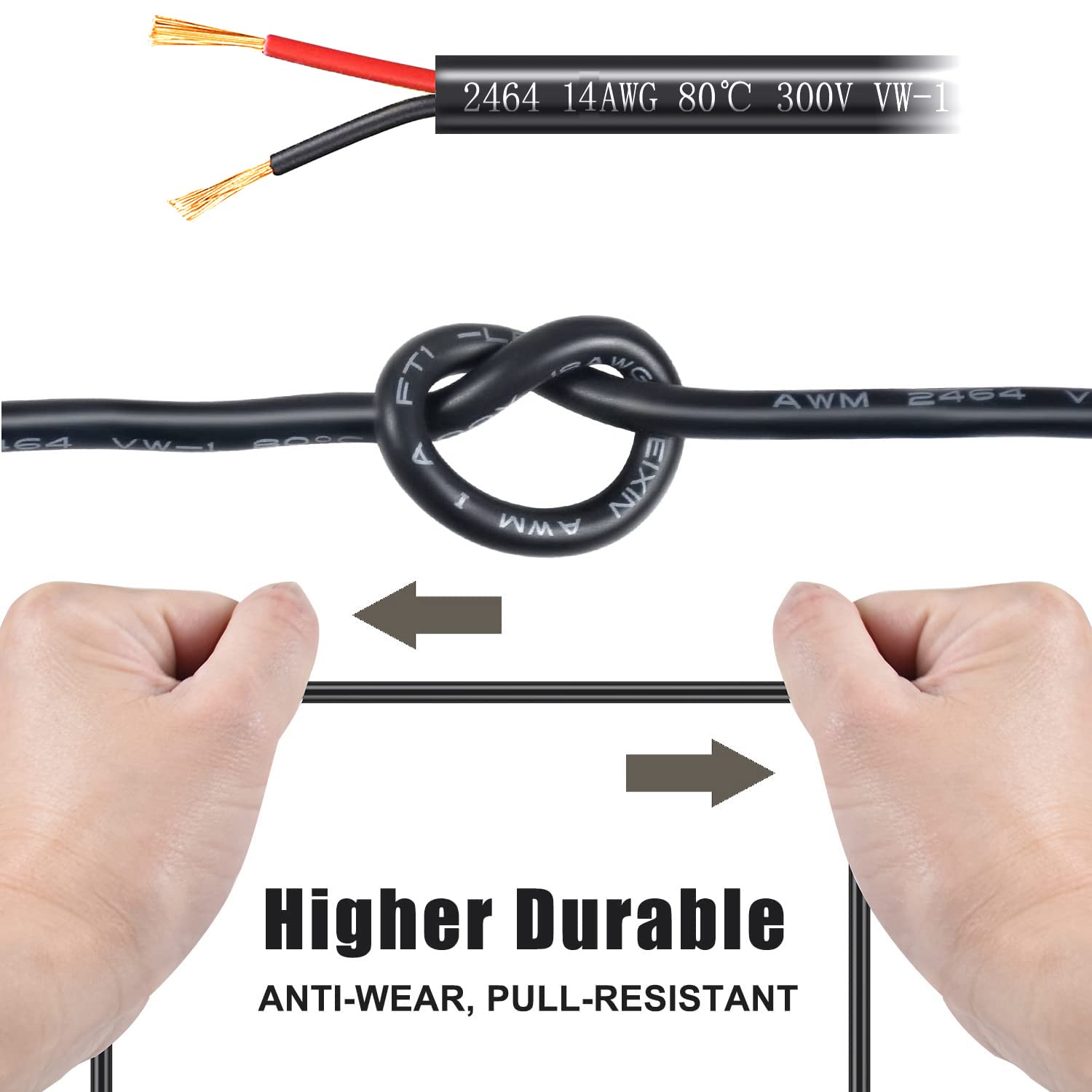 14 Gauge 2 Conductor Electrical Wire Stranded Pvc Red & Black Cord Pure Copper Cable 10 M / 32.8Ft Led Cable Flexible Extension