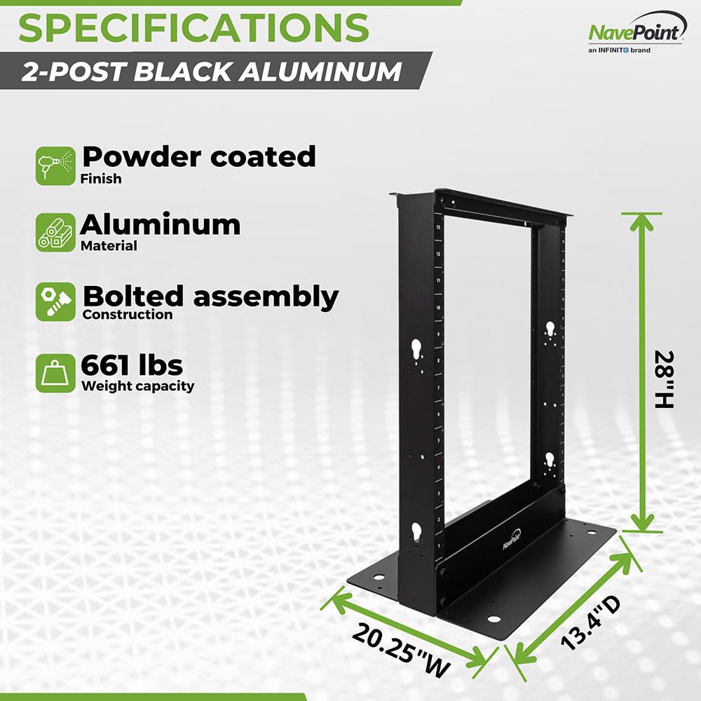 Navepoint 13U 2 Post Open Frame Server Rack For 19 Inch Equipment, Av, Networking, Data & It Devices, 2 Post Rack 13U 661Lbs Wei
