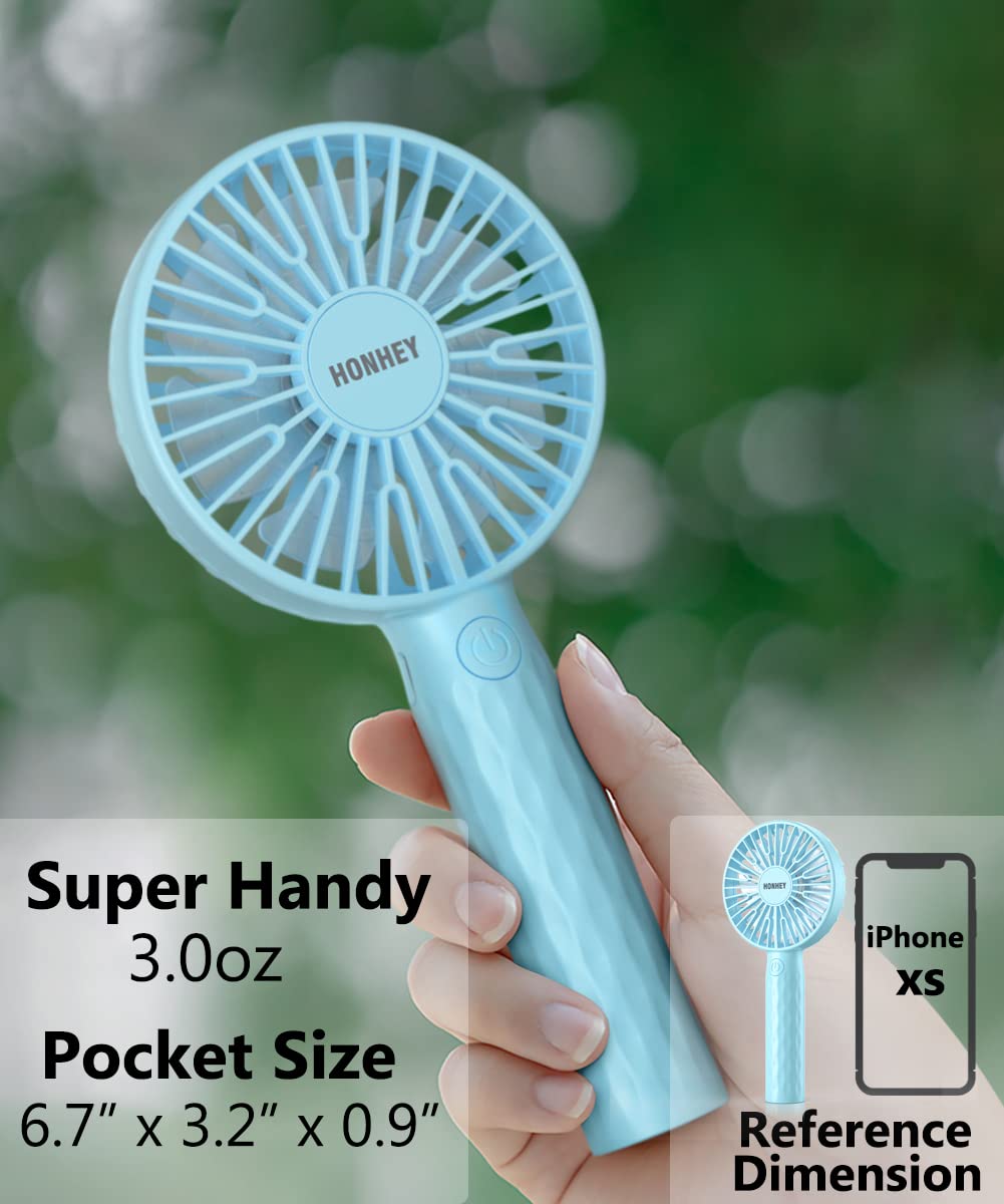 Honhey Handheld Fan, Super Mini Personal Fan With Rechargeable Battery Operated And 3 Adjustable Speed, Portable Hand Held Fan F