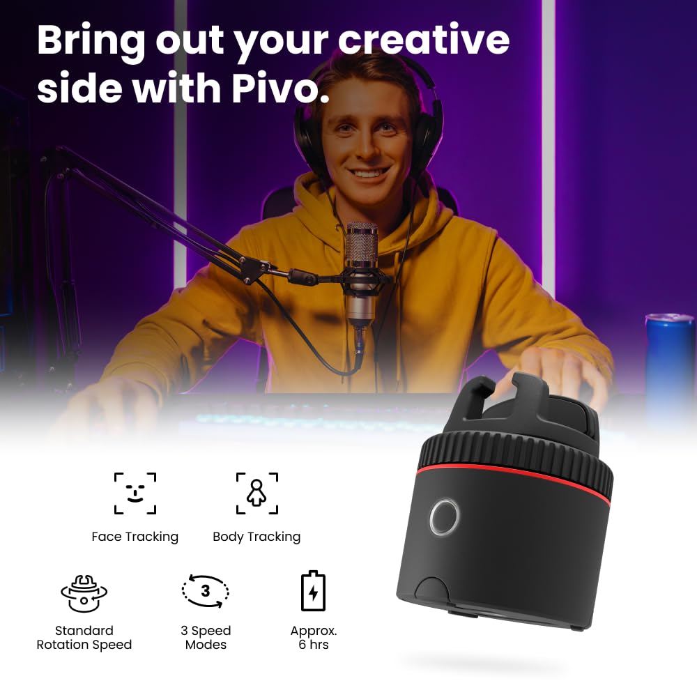 Pivo Influencer Auto Tracking Phone Holder, Content Creator Essentials, Face & Body Tracker, 360 Rotation For Video Recording, V