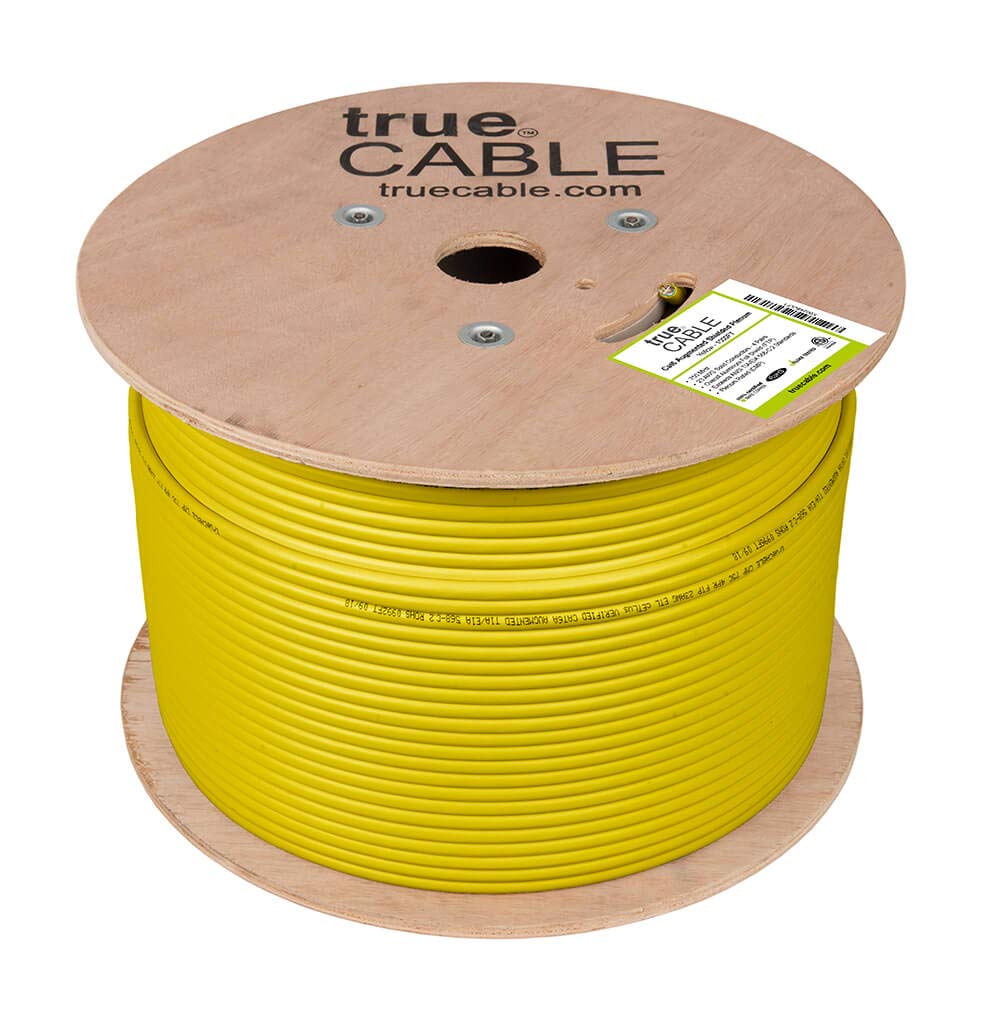 Truecable Cat6A Shielded Plenum (Cmp), 1000Ft, Yellow, 23Awg Solid Bare Copper, 750Mhz, Poe++ (4Ppoe), Etl Listed, Overall Aluminum Foil Shield (F/Utp), Bulk Ethernet Cable