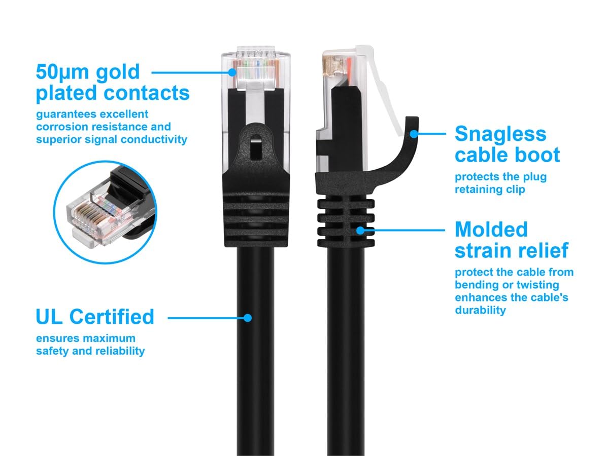 Monoprice Cat5E 25Ft Black Patch Cable Utp 24Awg 350Mhz Pure Bare Copper Snagless Rj45 Flexboot Series Ethernet Cable