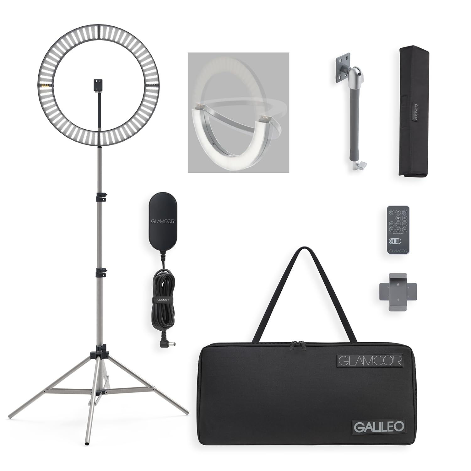 Glamcor Galileo Pro Kit: Foldable Ring Light With Stand   Portable Ring Light For Phone Content Creator Kit With Bluetooth Selfi