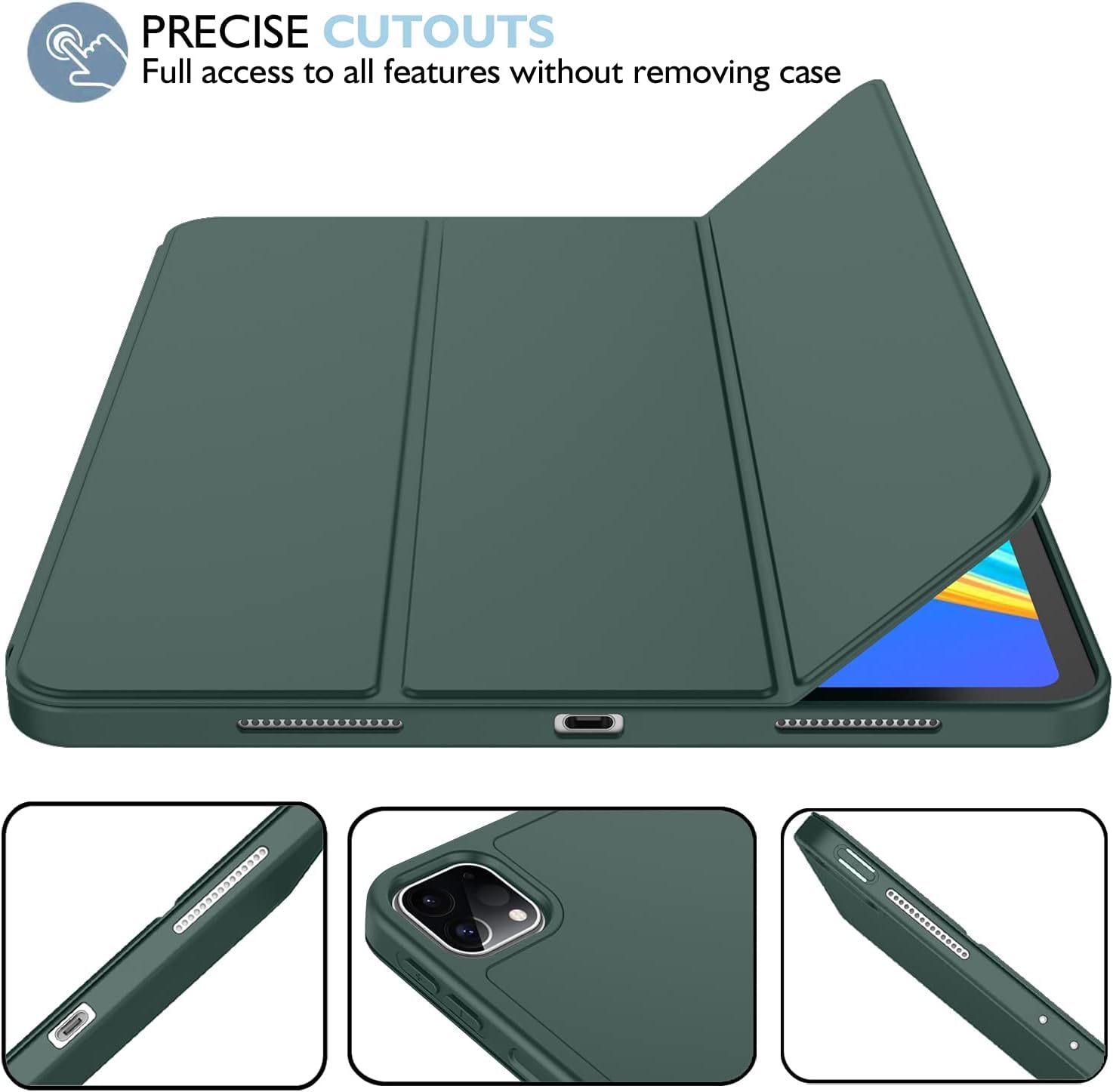 Imieet Ipad Pro 13 Inch Case M4 (2024) With Pencil Holder, [Support Pencil Pro And Pencil (Usb C)],Trifold Stand Smart Case With Soft Tpu Back, Auto Wake/Sleep (Midnight Green)