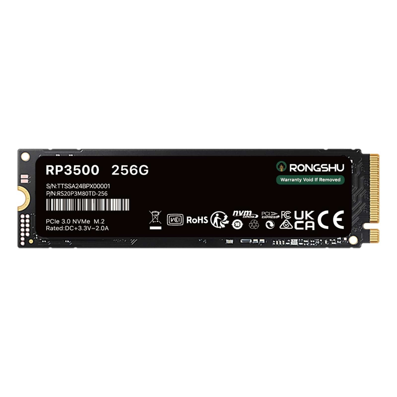 RONGSHU 256GB NVMe SSD M.2 PCIe Gen 34, Read Speeds Up to 3,000 MB/s, M.2 2280 Internal Soild State Drive, SLC Cache 3D NAND TLC