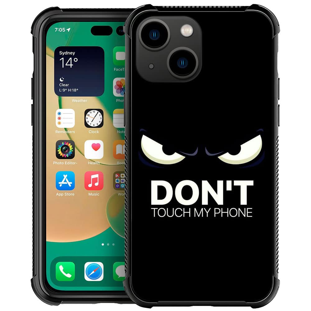 Compatible With Iphone 14 Case, Dont Touch My Phone Iphone 14 Cases, Tempered Glass Back+Soft Silicone Tpu Shock Protective Case