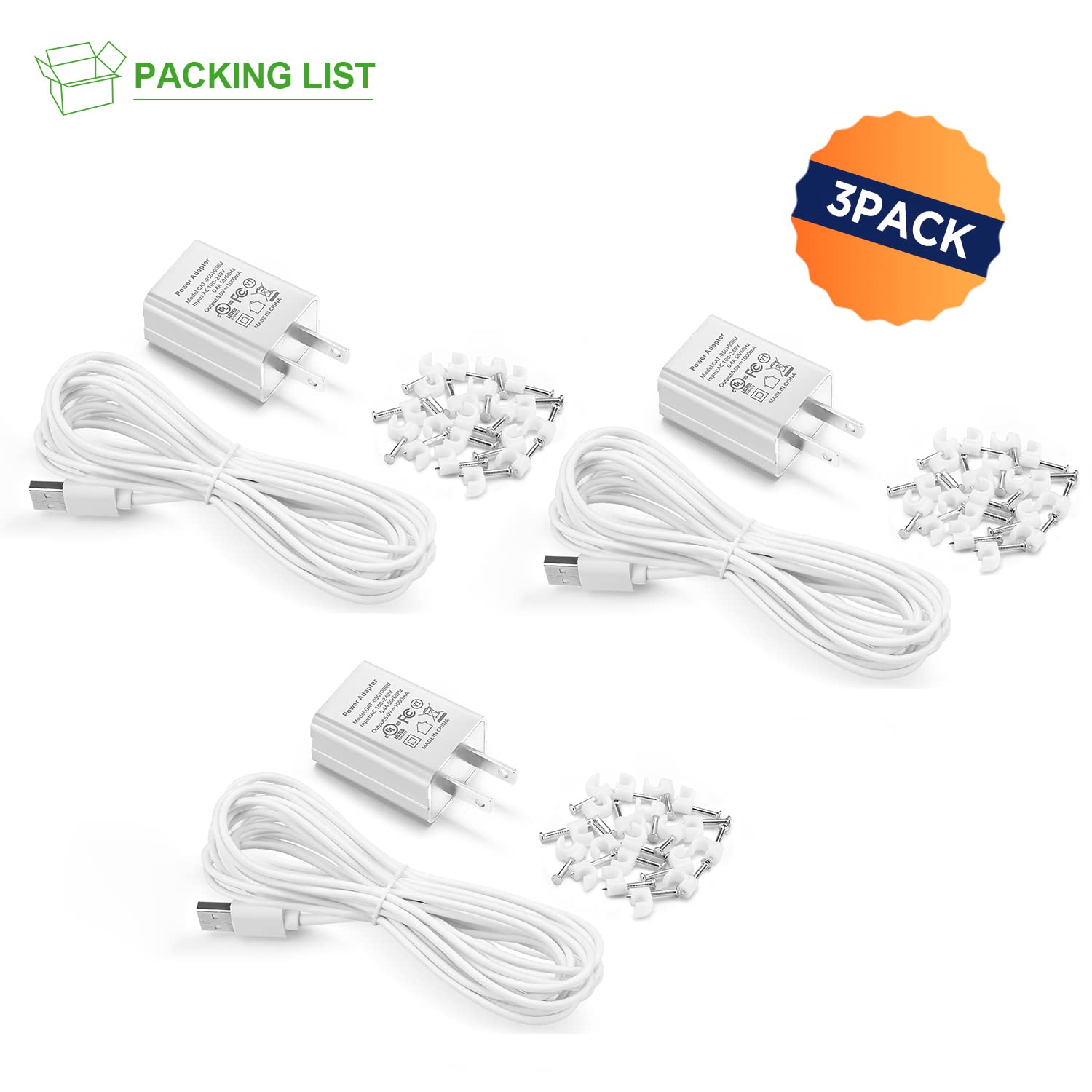 Olaike (3 Pack) 8M/26Ft Charge Cable For Ring Stick Up Cam Battery/Plug In & Ring Spotlight Cam Battery, Weatherproof Power Adap