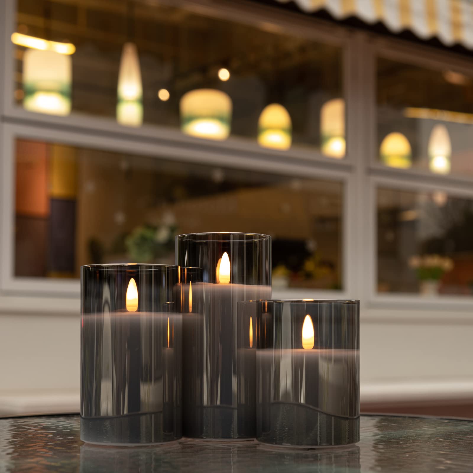 Angelloong Glass Battery Operated Candles, Flickering Flameless Candles With Remote And Timer, Led Electric Pillar Candles For H