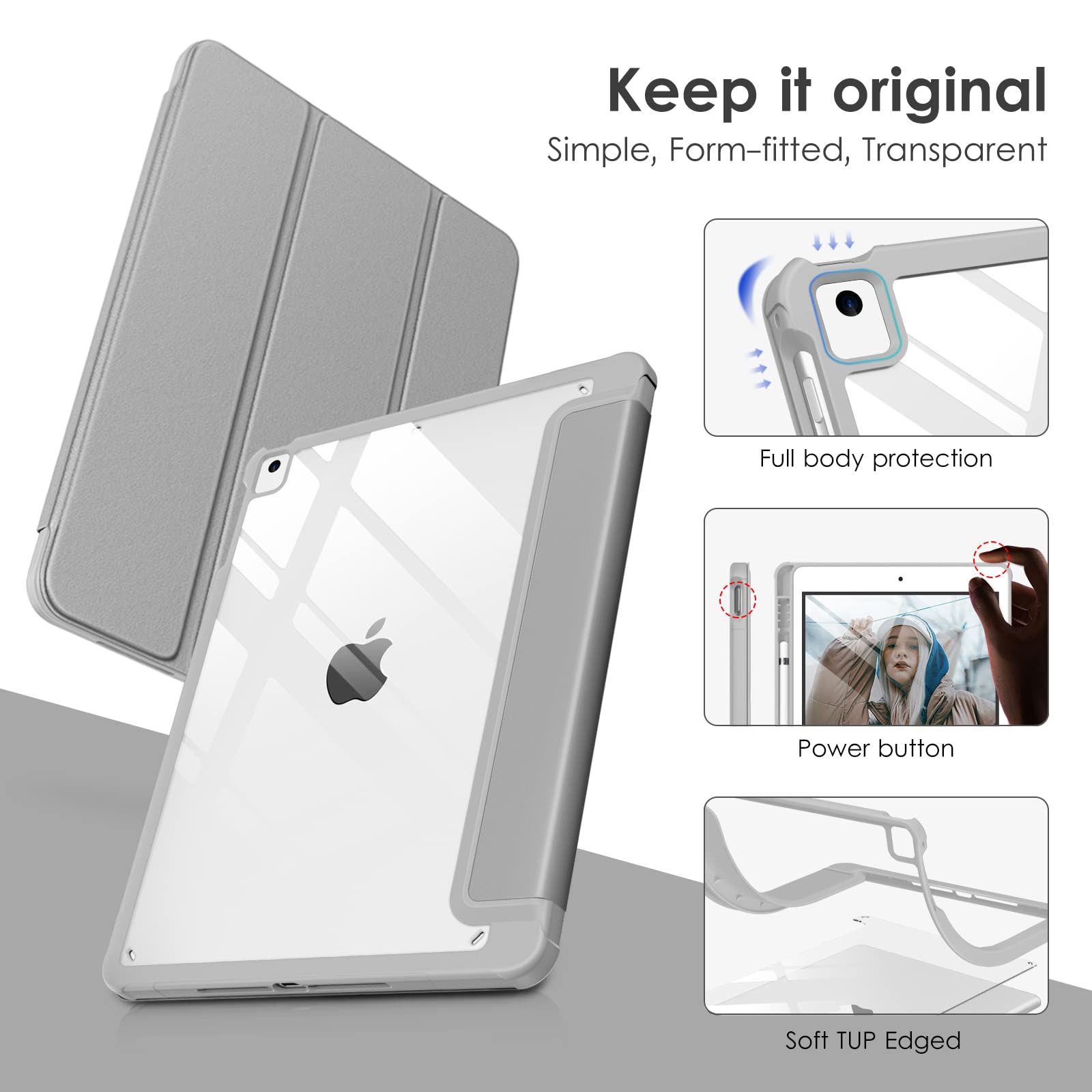 Vikesi For Ipad 6Th / 5Th Generation 9.7 Inch Case (2018/2017), Ipad Air 2 & 1 (2014/2013) Case, Clear Back, Smart Cover [Built
