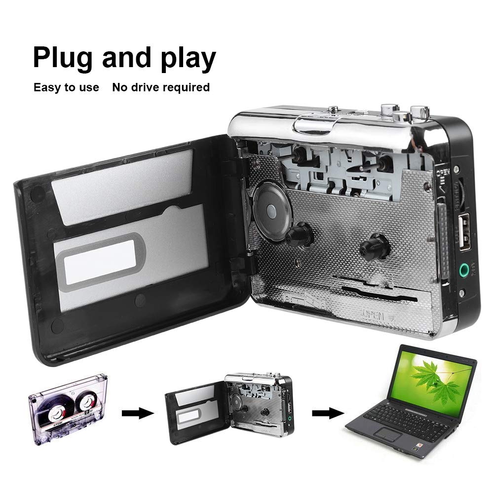 Wendry Cassette Mp3 Converter, Portable Cassette Tape To Mp3 Converter Usb Flash Drive Capture Audio Music Player Suitable For W