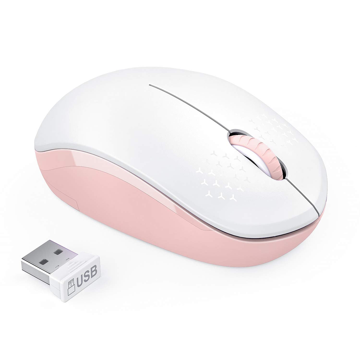 Seenda Wireless Mouse, 2.4G Noiseless Mouse With Usb Receiver Portable Computer Mice For Pc, Tablet, Laptop, Notebook   Pink & W