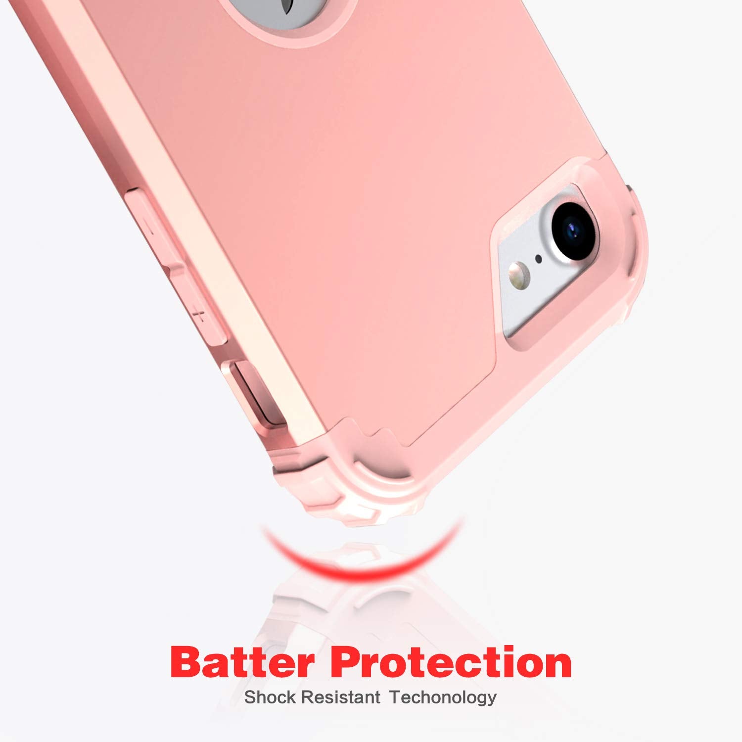IDweel iPhone SE 2020 2022 Case 3-in-1 Shock Absorption Hard PC Soft Silicone Full Body Rose Gold with Tempered Glass
