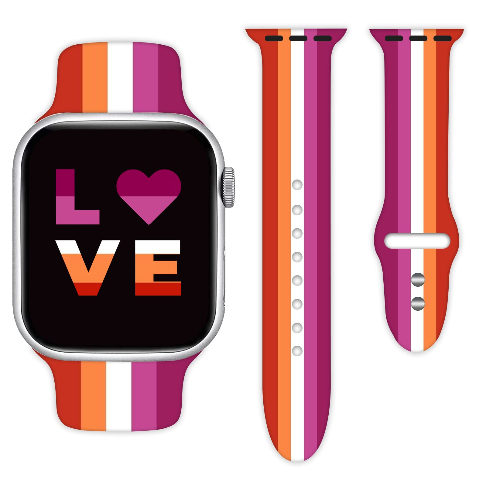 Lesbian Pride Flag Watch Band Compatible With Apple Watch 38Mm 40Mm 41Mm 42Mm 44Mm 45Mm For Women Men Gifts Sport Silicone Wrist