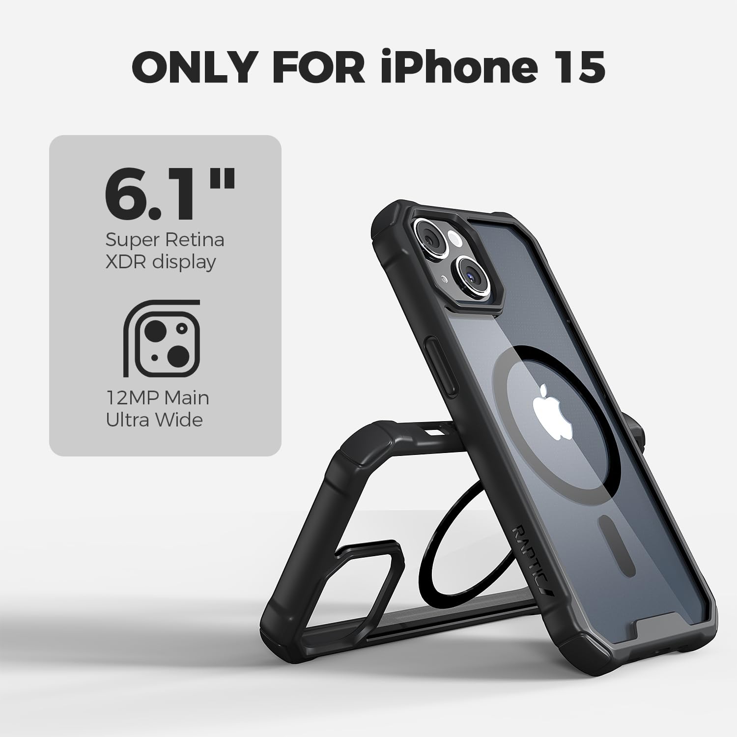 Raptic Air Magnetic For Iphone 15 Case, Shockproof Protective Clear Case, Military Grade 10Ft Drop Tested, Anti Yellowing Techno