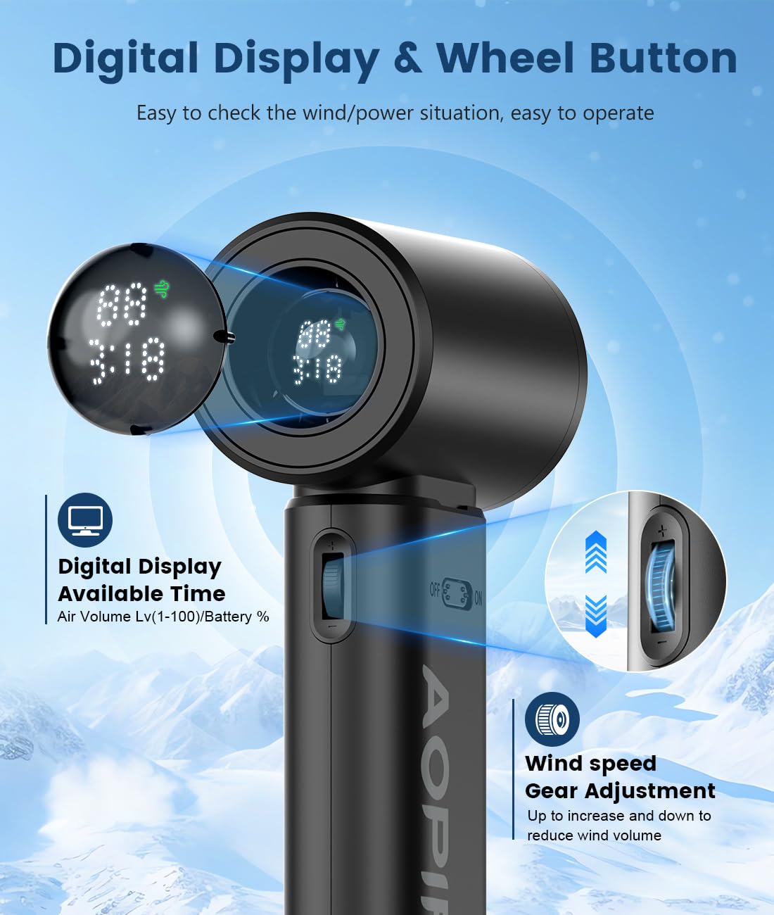 Aopircs Portable Fan - 24000Rpm High Speed Mini Turbo Handheld Fans With Digital Display - Rechargeable Battery Powered Fan, For