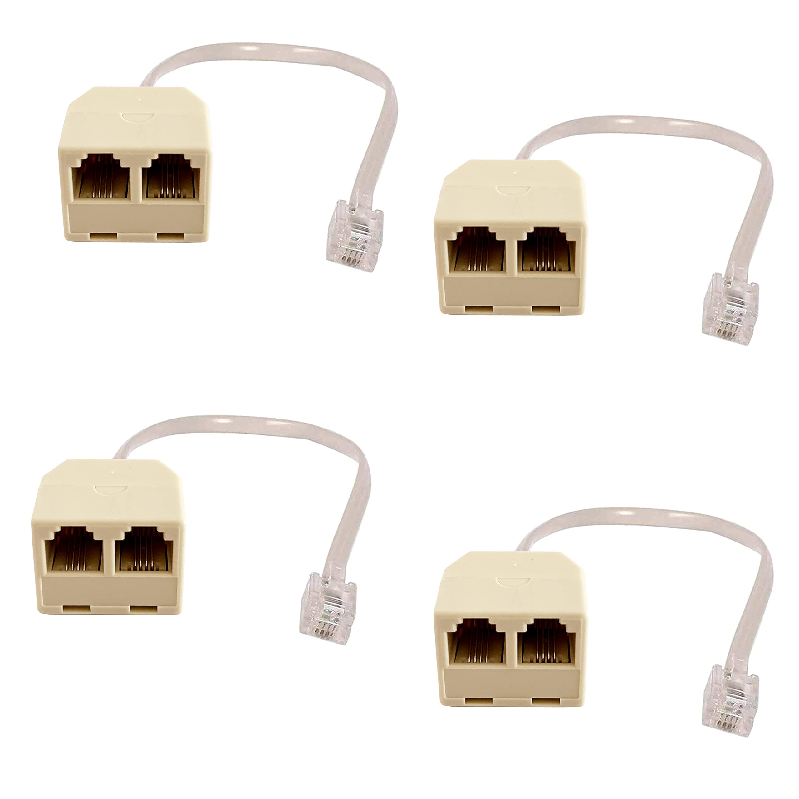 HPWFHPLF Two Way Telephone Splitters, 4 Pack RJ11 6P4C Male to Female Converter Cable, Telephone Wall Adaptor for Landline (4, B