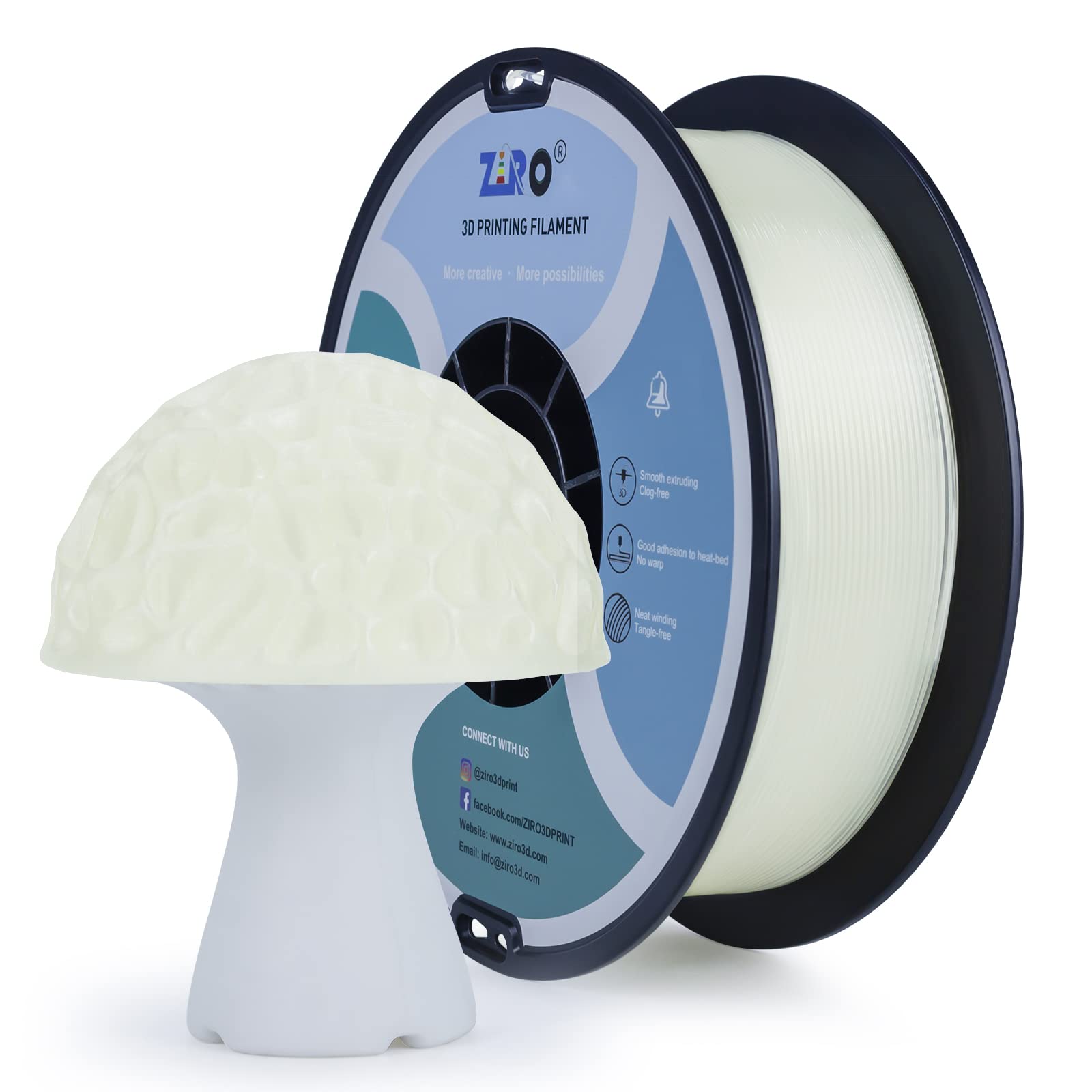 ZIRO 3D Printer Filament, Transparent PLA Filament 1.75mm, PLA PRO Translucent 1.75 1KG(2.2lbs) Spool, Dimensional Accuracy +/- 