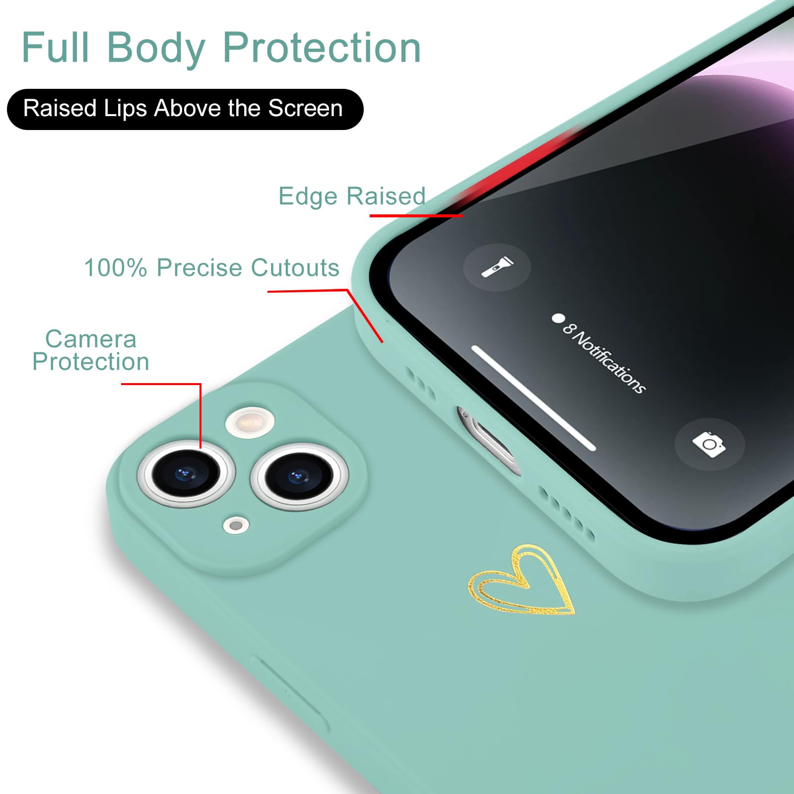 Wirvyuer For Iphone 14 Plus Case Cute Heart Pattern Soft Shockproof Slim Protective Silicone Phone Case Cover For Women Girls, F
