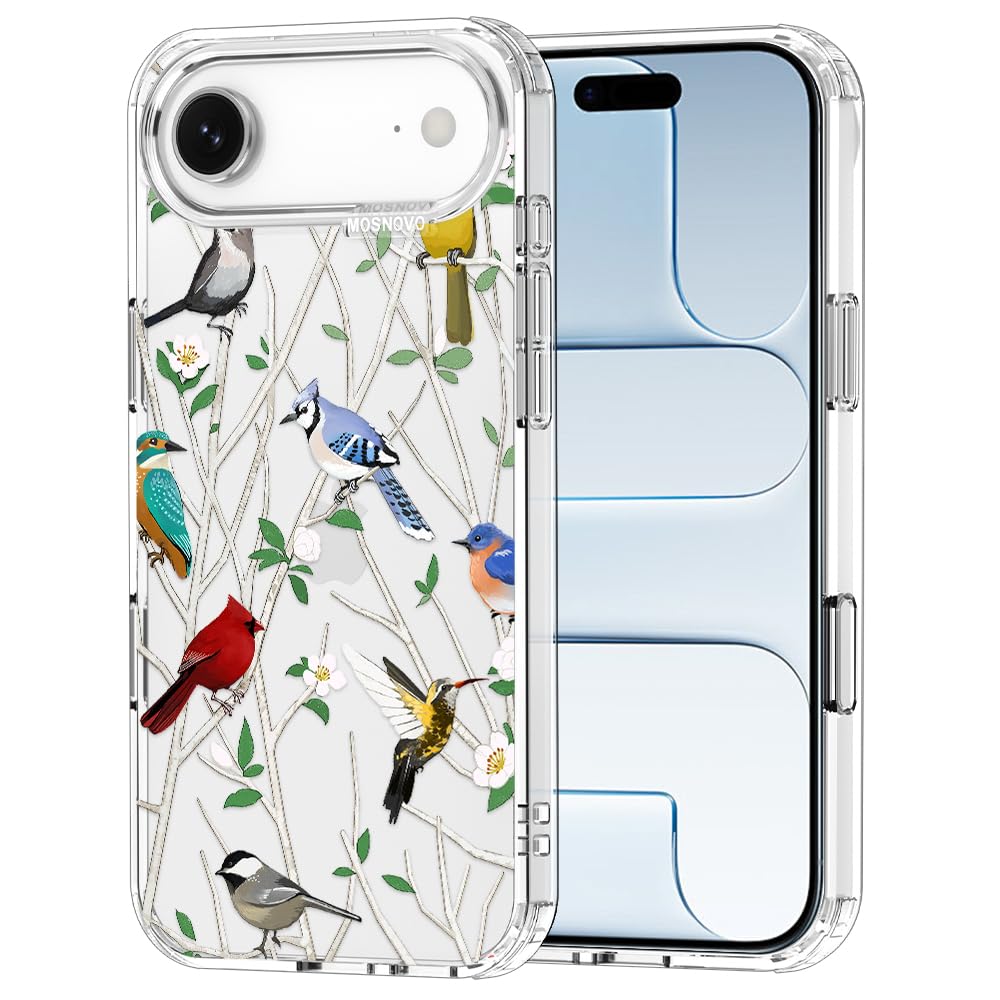 MOSNOVO for iPhone Air Case | Military Grade 6.6ft Drop Tested | Camera Control | Clear with Wild Bird Design