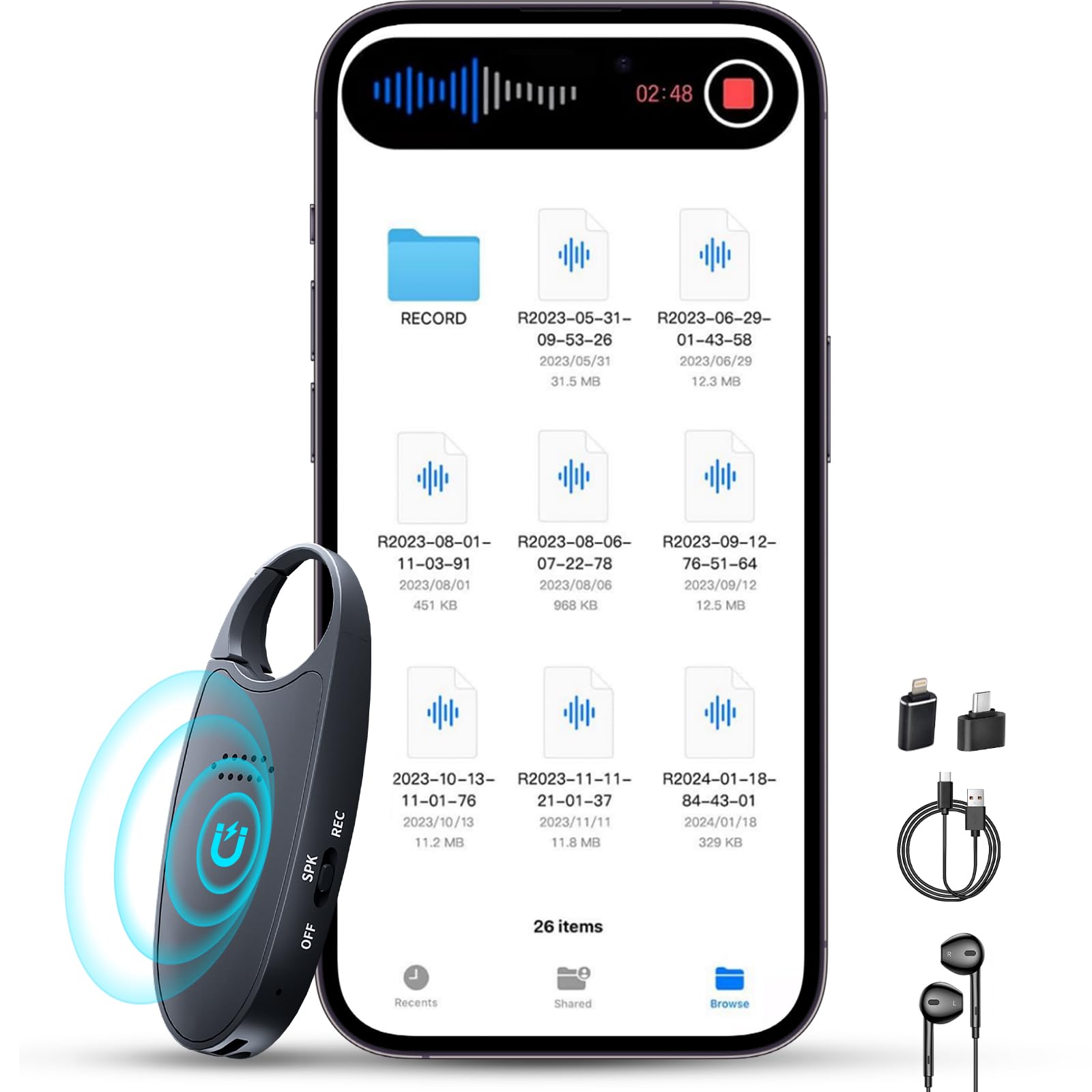 64Gb Digital Voice Activated Recorder With Playback, 4 In 1 Mini Portable Audio Recorder With Ai Noise Cancelling, Voice Magneti