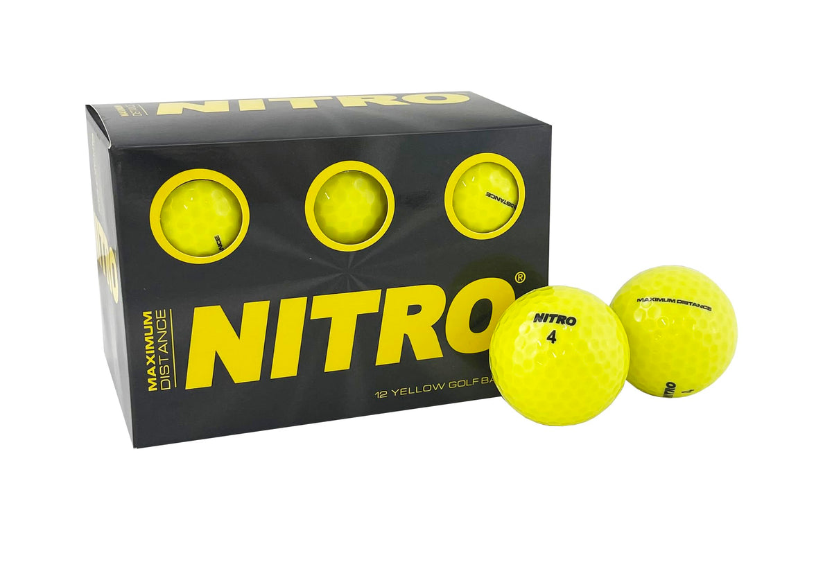 Long Distance Golf Balls (12PK) All Levels-Nitro Maximum Distance Titanium Core 85 Compression High Velocity Spin Control Long Distance Golf Balls USGA Approved-Total of 12-Yellow