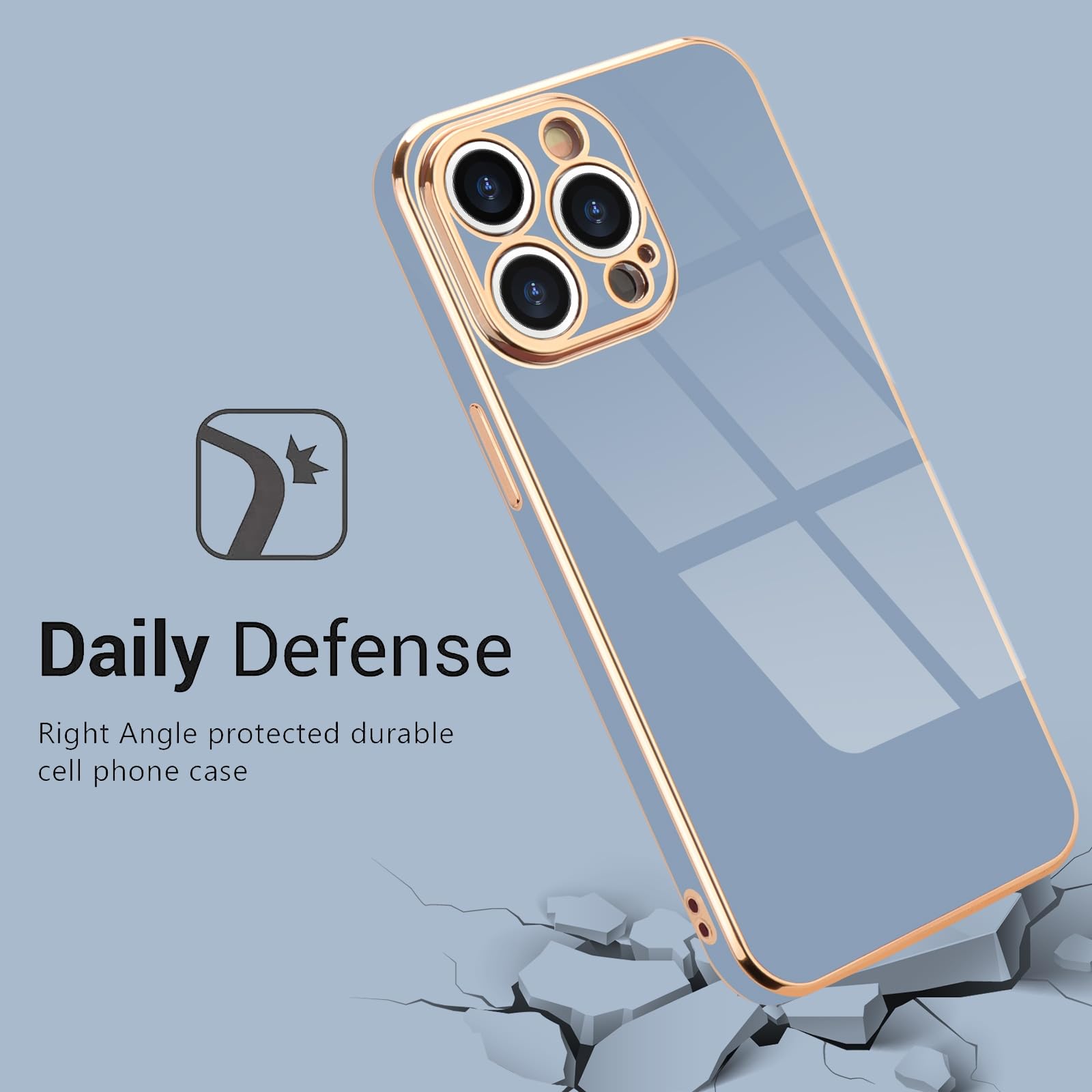 Lafunda For Iphone 14 Pro Case Cute, For Women Girls Luxury Electroplated Silicone Aesthetic Golden Edge Camera Lens Protection