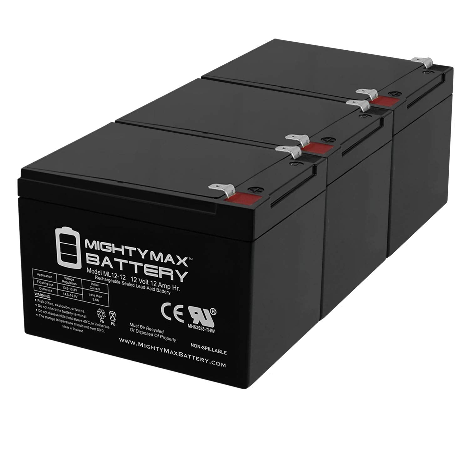 Mighty Max Battery Ml12 12   12V 12Ah F2 Sla Agm Deep Cycle Rechargeable Battery   3 Pack