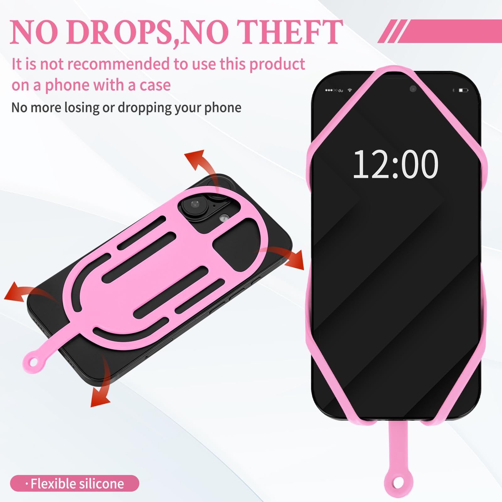 Hotemia Silicone Phone Lanyard Holder With Carabiner, Universal Phone Strap,Anti-Theft Phone Case With Retractable Tether (Pink)