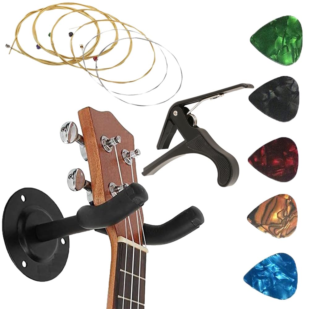 Flare Guitar Wall Mount Bracket Holder With Capo String And 5 Picks  Guitar Display Hanger For Acoustic, Bass And Ukulele