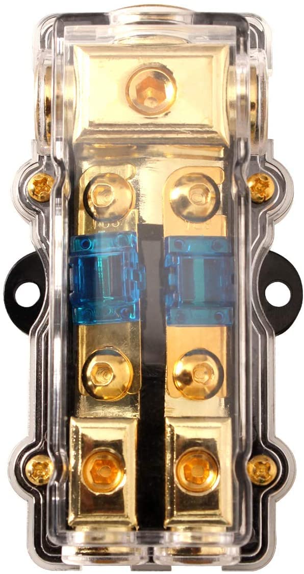MAYUJIAA 1 In 2 Out 0/4 AWG to 4/8 AWG Audio Power Fuse Holder Box with Transparent Cover for Car Truck Boat RV QM321-43456 MAYUJIAA 1 In 2 Out 0/4 AWG to 4/8 AWG Audio Power Fuse Holder Box with Transparent Cover for Car Truck Boat RV QM321-43456