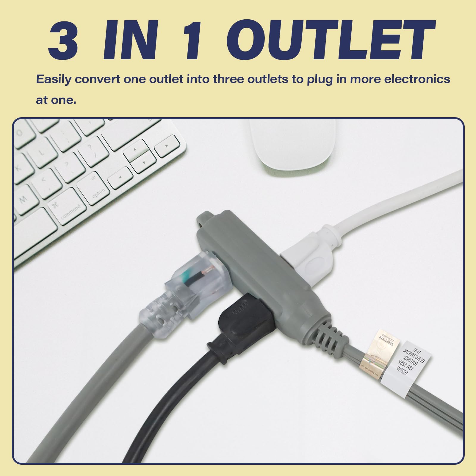 Ep 6 Ft 3 Outlet Extension Cord With Flat Plug, 3 Prong Grounded, 16/3 Spt 3 Power Cable For Indoor Use, Grey, 2 Pack