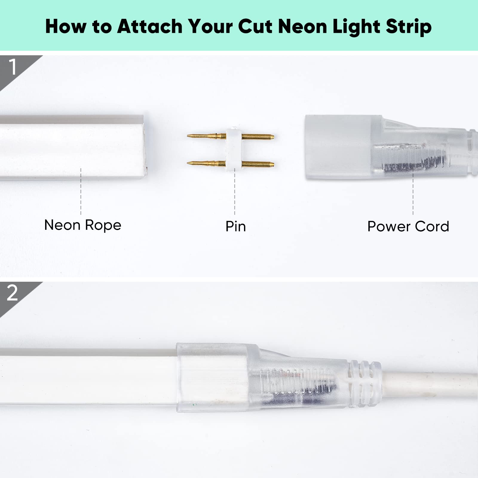 Gzbtech 4.92Ft Power Cord Connector Kit For 8 * 16Mm Led Neon Rope Light,With Pins & End Cap & Heat Shrink Tube Set Of 3