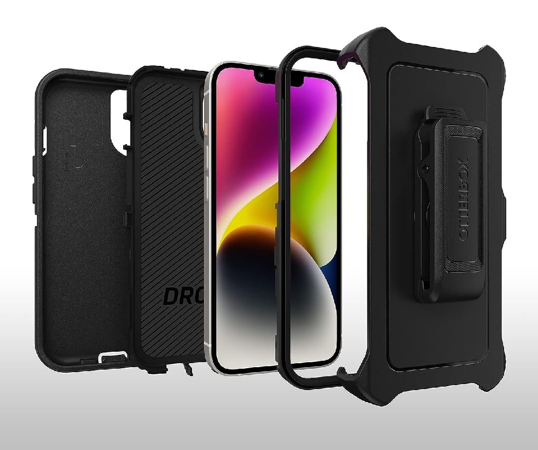 Otterbox Iphone 14 Plus Defender Series Case   Black, Rugged & Durable, With Port Protection, Includes Holster Clip Kickstand