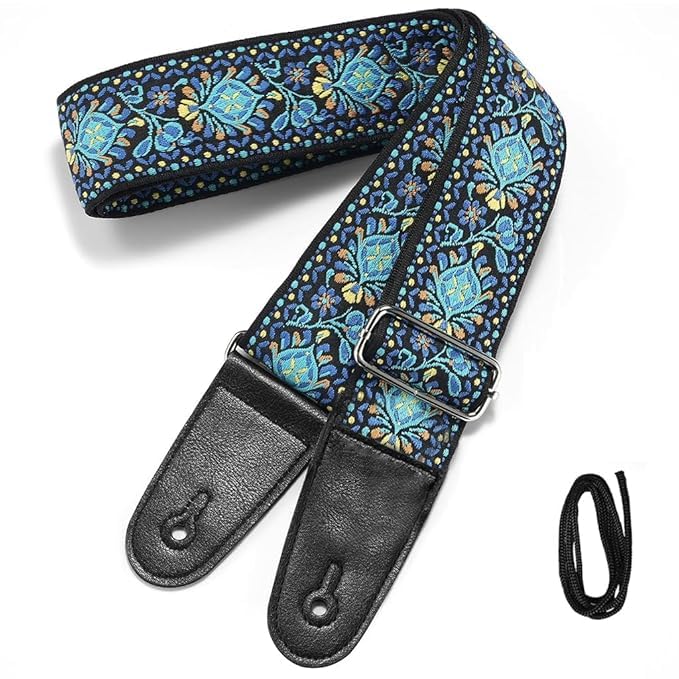 N E X Adjustable Guitar Strap, Vintage Embroidered Cotton Belt for Acoustic Guitar, Electric Guitar, Bass, 86104 cm, DoubleSid