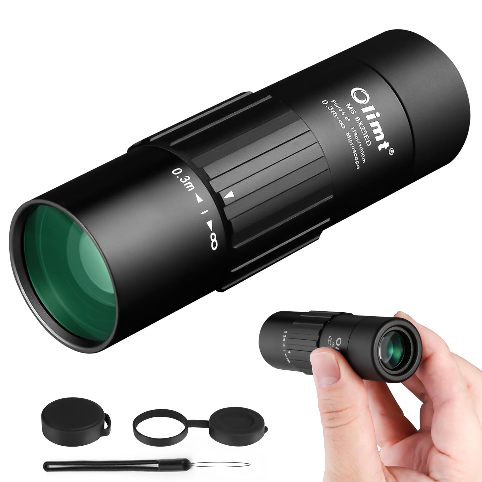 Olimt 8x25 Monocular Telescope, Mini Pocket Compact Small Size Portable Handheld Lightweight ED Glass Wide Angle View Waterproof
