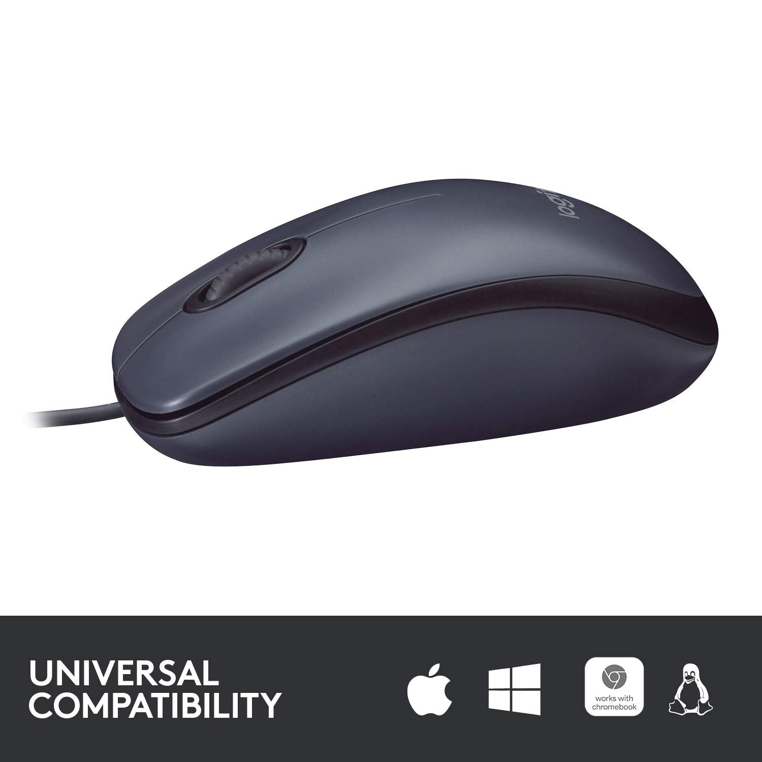 Logitech B100 Corded Mouse, Wired Usb Mouse For Computers And Laptops, Right Or Left Hand Use   Black