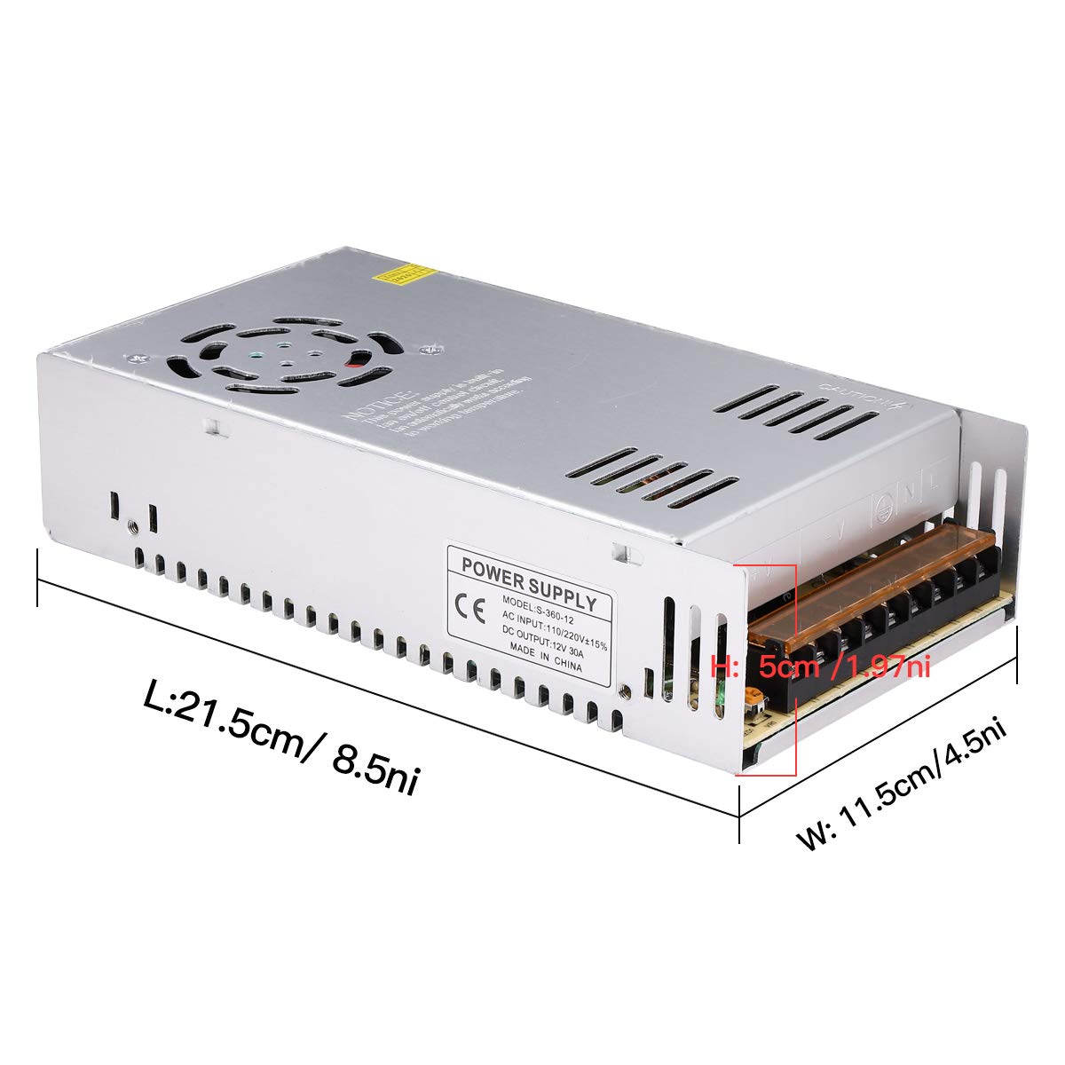 Dc 12V 30A Power Supply 360W Universal Regulated Switching Ac To Dc Converter Ac110V/220V (Smps) Transformer Driver Adapter For Led Strip Light, Cctv Camera Security System, Radio, Computer Project