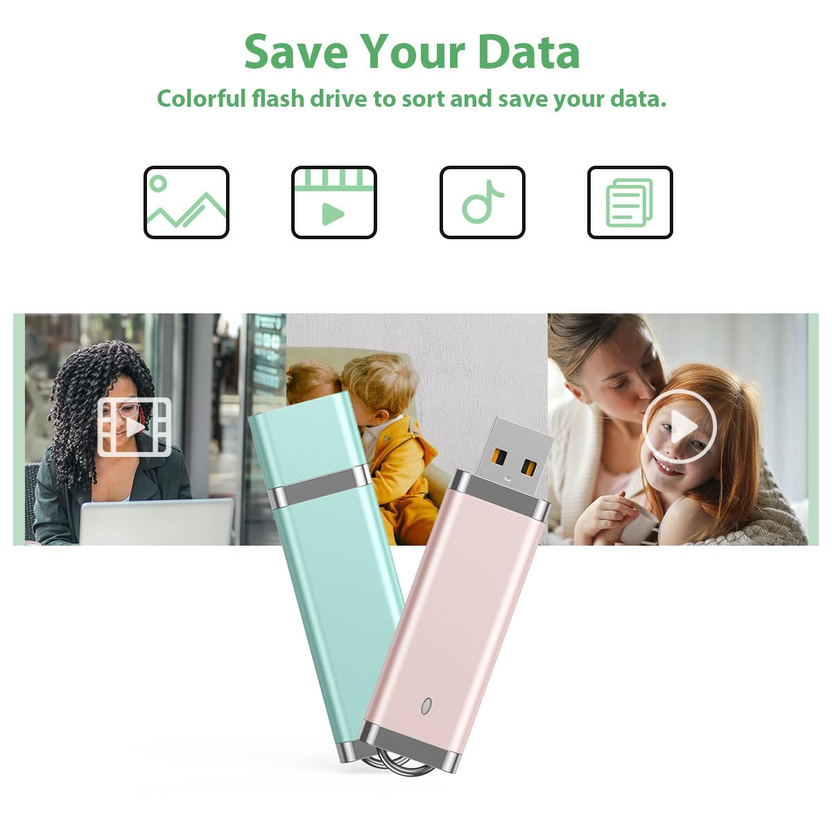 Aiibe 5 Pack 16Gb 16G Usb 2.0 Flash Drive Bright Thumb Drives Data Storage Memory Stick Portable Pen Jump Drives (16Gb, 5 Mixed Colors: Blue Green Yellow Pink Purple)