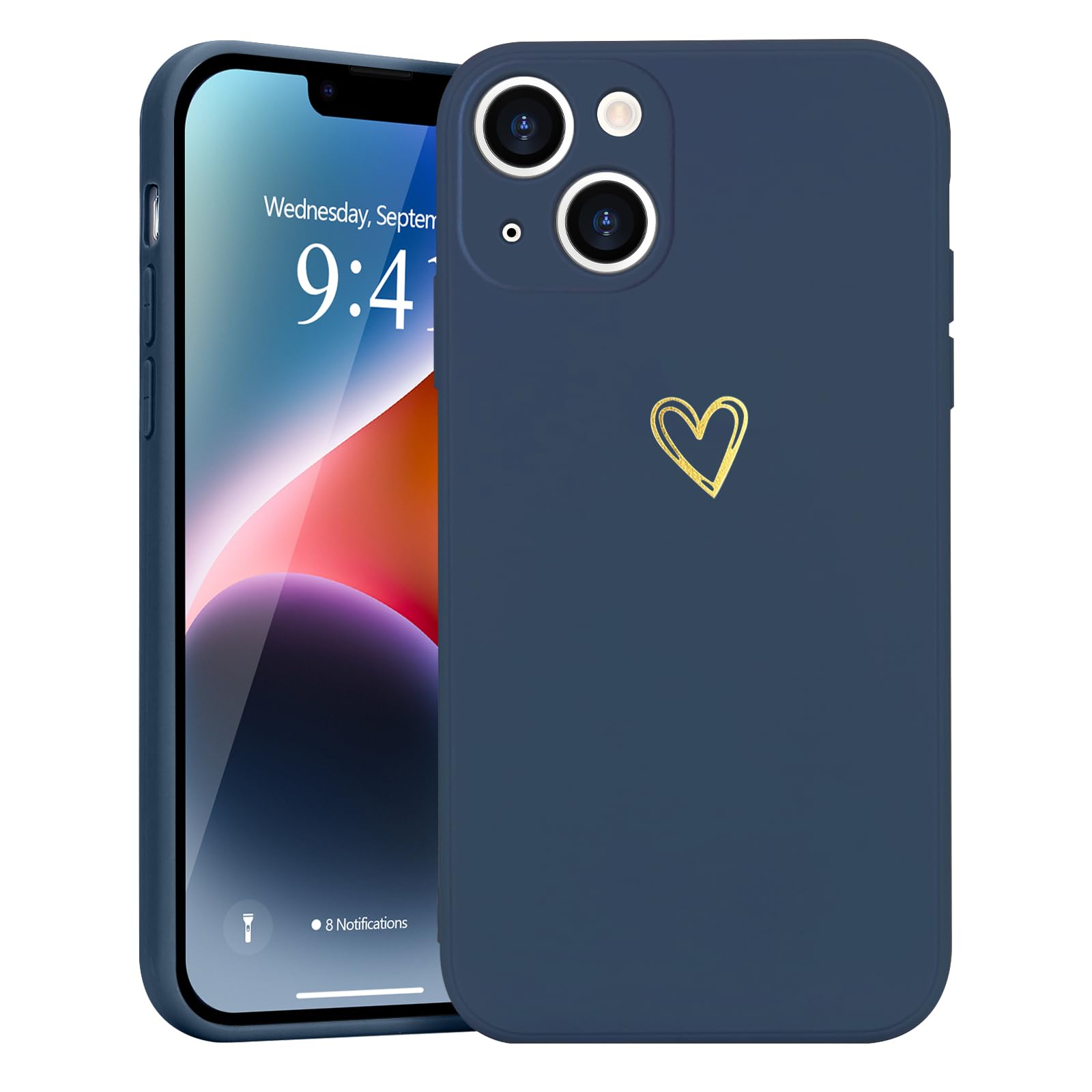 Wirvyuer For Iphone 14 Case Cute Slim Shockproof Phone Case With Wireless Charging Support And Protection, Navy Blue