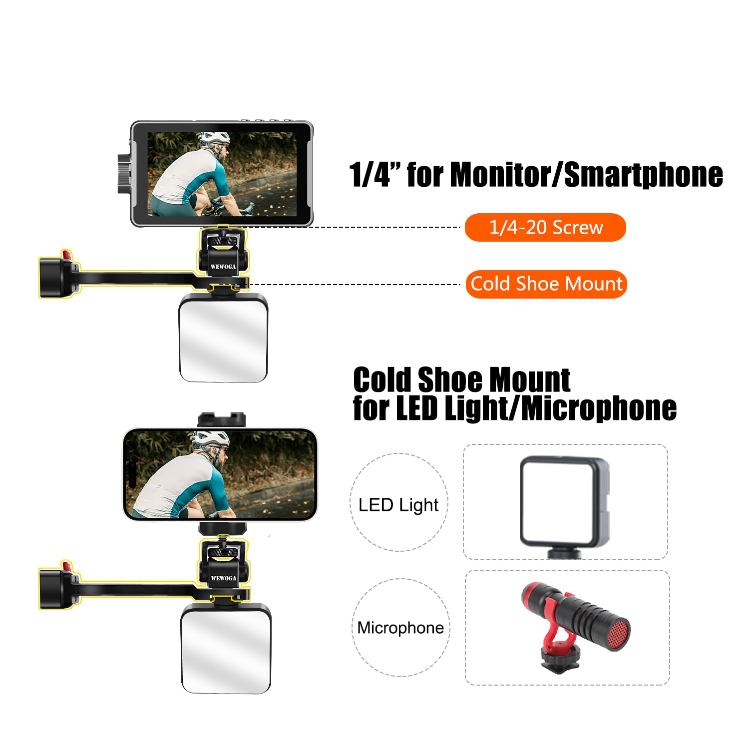 Wewoga Rs4 Phone Holder Aluminum Alloy Extension Handle Rs3 Monitor Mount W Phone Mount 1/4'' Cold Shoe Compatible For Dji Ronin