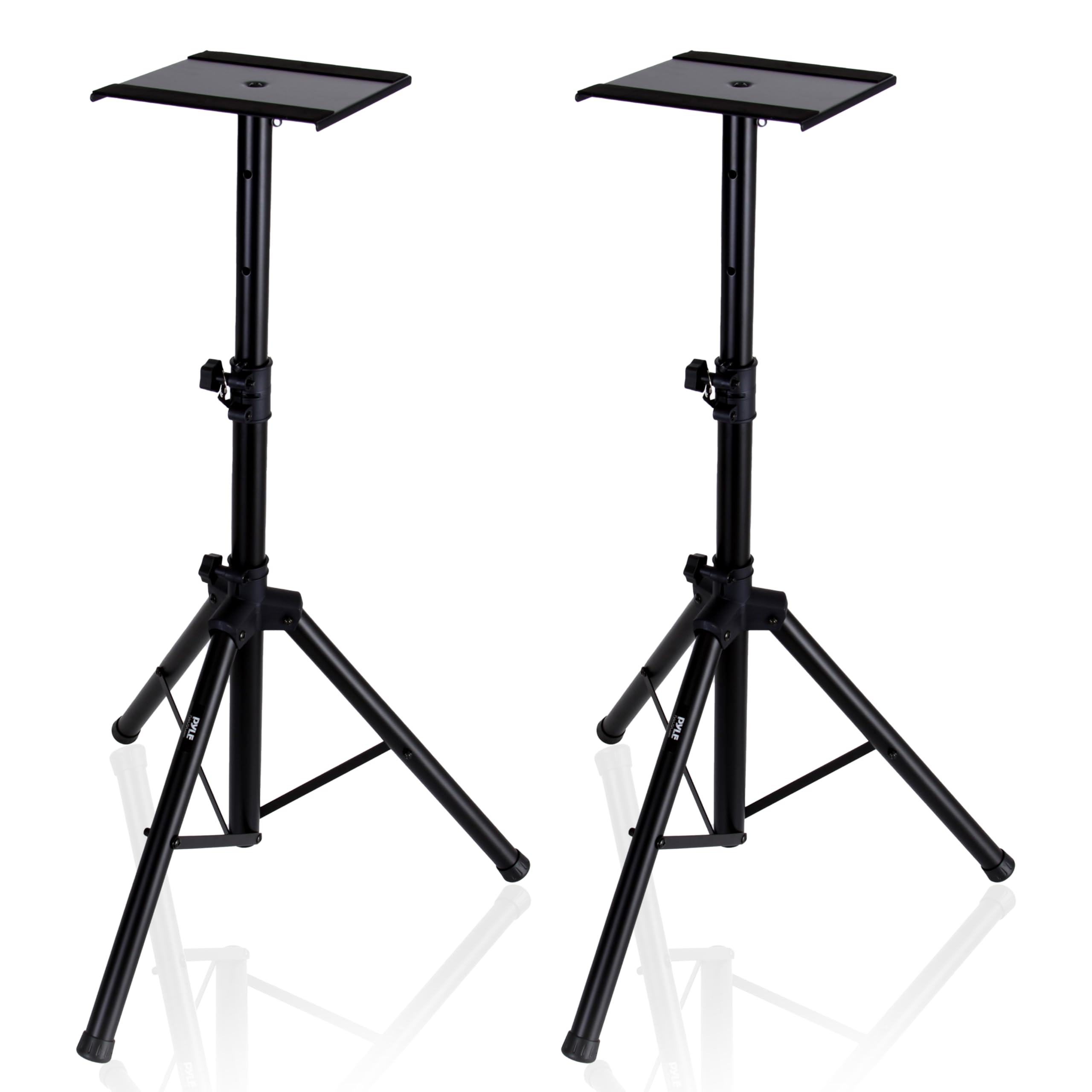 Pyle Adjustable Speaker Stand Pair - Dual Studio Monitor Tripod with Metal Base, Anti-Slip Speaker Pads, Height Adjustment from 