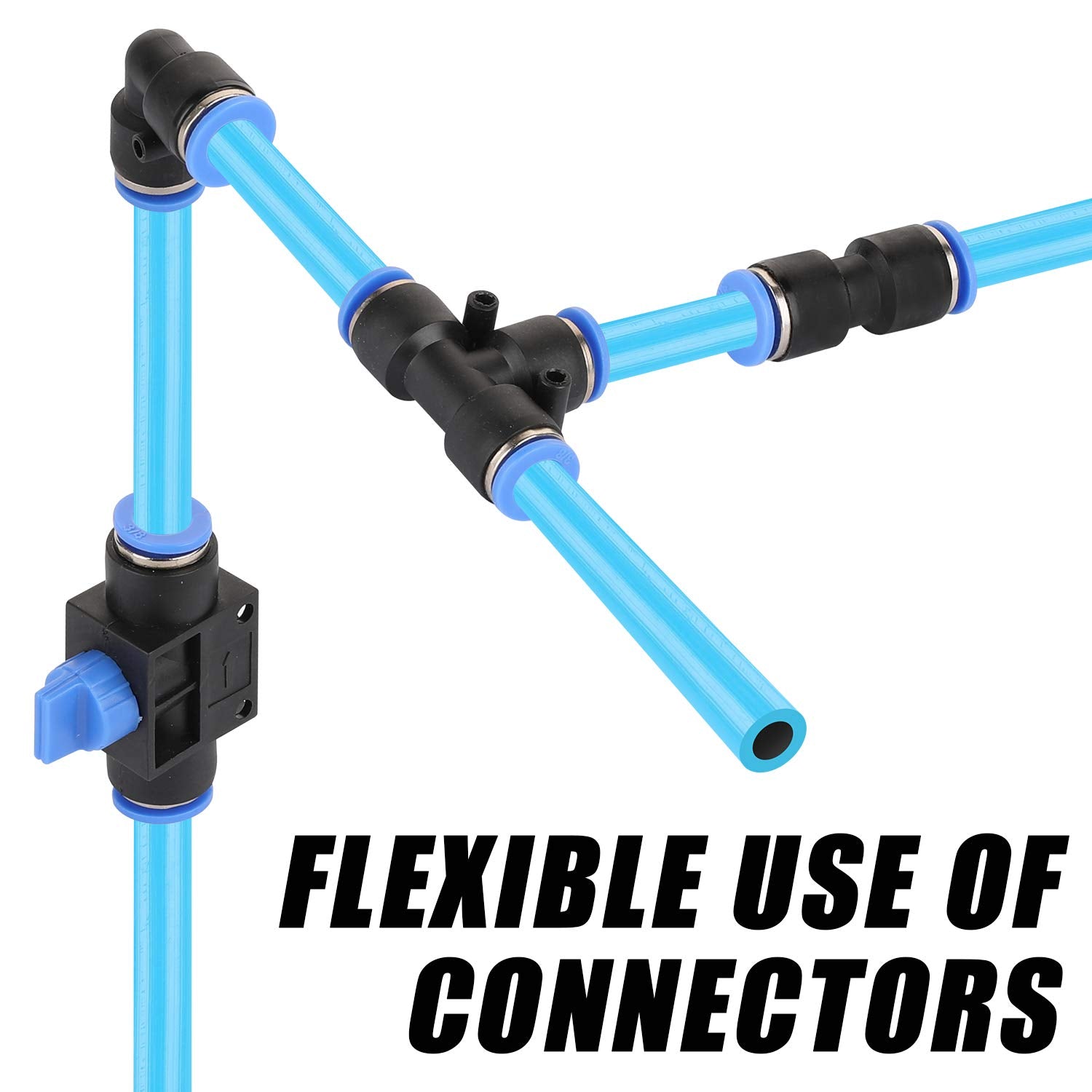 Wynnsky Shop Air Line Kit, 3/8 Inch (9.5Mm) Od    60 Feet Nylon Compressed Air Pipe, 200Psi, Cutter, Tees, Mounting Clips, Conne